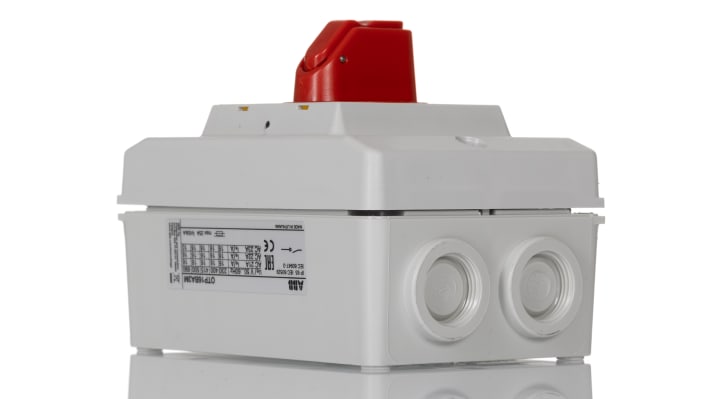 Sezionatore interruttore ABB OT, 3 poli, 16A, 690V, IP65, custodia in policarbonato, dimensioni 60x85x120mm.
