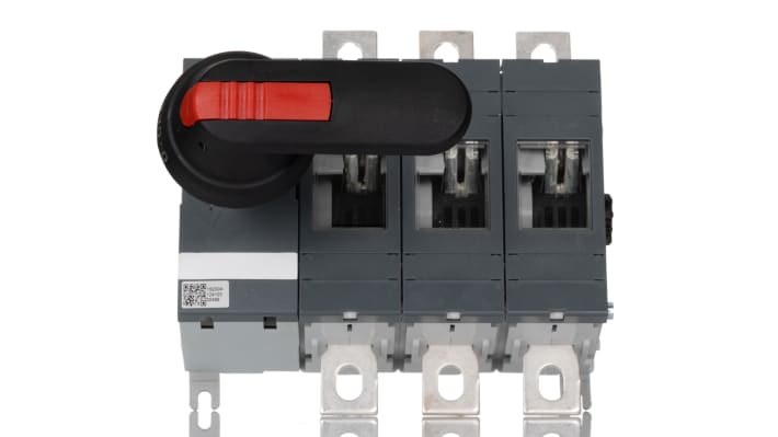 Sezionatore interruttore ABB OT400E03P, 3 poli, 400A, 690V, IP65, montaggio su base, dimensioni 107x191x185mm.