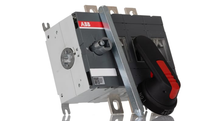 Sezionatore interruttore ABB OT400E03P, 3 poli, 400A, 690V, IP65, montaggio su base, dimensioni 107x191x185mm.