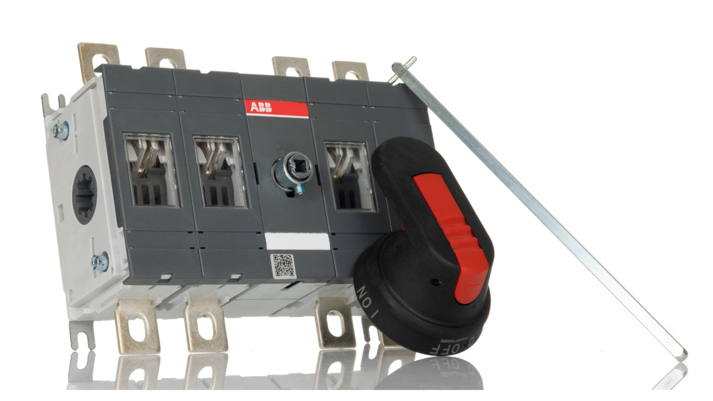 Sezionatore interruttore ABB OT250E22P, 4 poli, corrente 250 A, montaggio su base, dimensioni 82.5 mm x 185.5 mm x 150 mm.