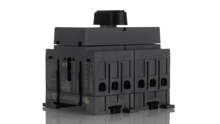 Interruttore di commutazione ABB OT25F3C, 3 poli, 25A, 690V, montaggio su base, dimensioni 68x55x68mm, grado di protezione IP20.