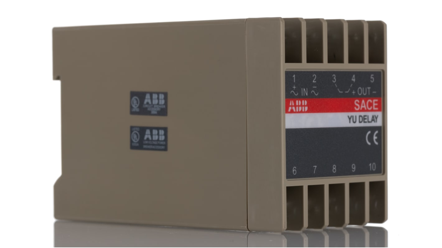 ABB UVD 220-250VAC/DC T7-X-E, modulo di ritardo automatico per MCCB, design compatto e configurazione personalizzabile.