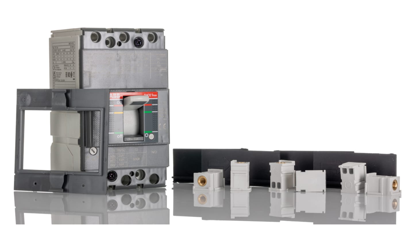 Interruttore automatico MCCB ABB, 50A, 3 poli, montaggio fisso, dimensioni 70mm x 76.2mm x 130mm, tecnologia termomagnetica.
