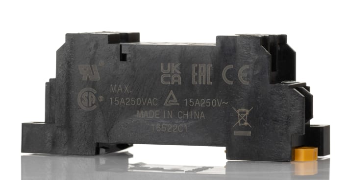 Zoccolo relè bipolare Omron PTFZ-08-E per guida DIN, compatibile con relè serie LY, 8 contatti, corrente 15 A, tensione 2000 V.