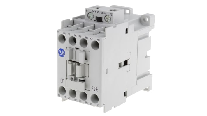 Contattore Allen Bradley 700-CF220KJ, 4 poli, 2 NO + 2 NC, bobina 24 V c.a., dimensioni 80.5x45x81 mm, grado di protezione IP2X.