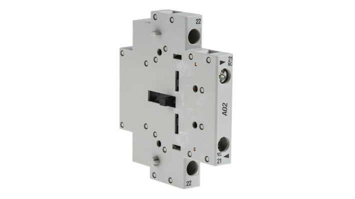 Interblocco meccanico Allen Bradley 100-MCA02 per contattori Serie 100C, configurazione DPST, montaggio orizzontale o verticale, dimensione 9mm.