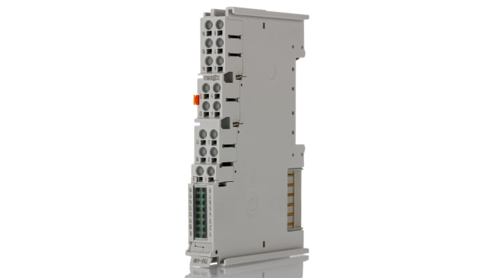 Modulo analogico Wago 750-496 per ingresso corrente, 8 canali, montaggio su guida DIN, dimensioni 12 x 100 x 69 mm.