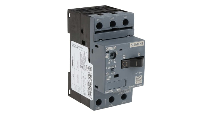 Interruttore automatico motore Siemens 3RV1011-1DA10, 3 poli, 3,2A SIRIUS - Protezione cortocircuiti, installazione rapida, prestazioni affidabili.