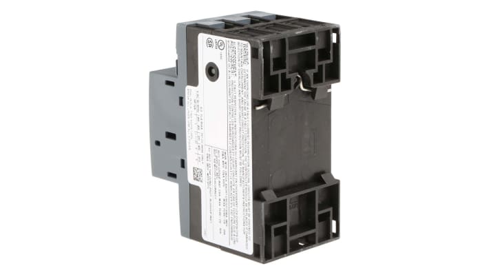 Interruttore automatico del motore Siemens 3RV1011-1GA10, 3 poli, corrente 4,5-6,3 A, montaggio su guida DIN, dimensioni 90x45x81 mm.
