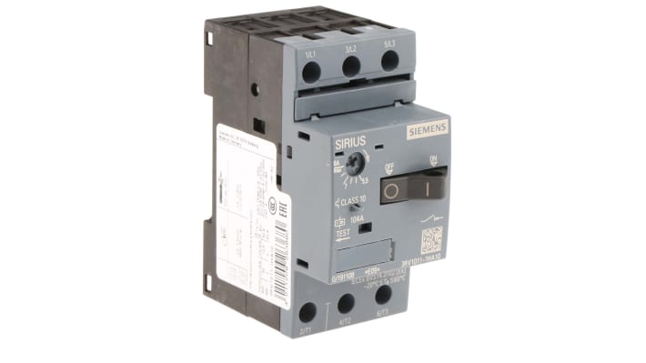Interruttore automatico motore Siemens 3RV1011-1HA10, 5,5-8 A, serie SIRIUS - Protezione cortocircuito 50 kA, durata 100.000 cicli.