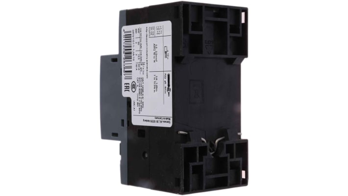 Interruttore automatico del motore Siemens 3RV1011-1JA10, 3 poli, 7-10 A, montaggio su guida DIN, dimensioni 90 x 45 x 75 mm.