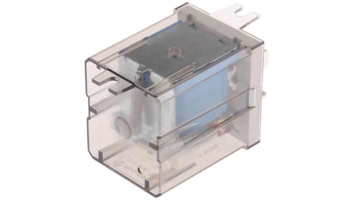 Relè di potenza Finder 65, SPST, 12V cc, montaggio su flangia, corrente 30A, dimensioni 62,2mm x 32,2mm x 36,5mm.