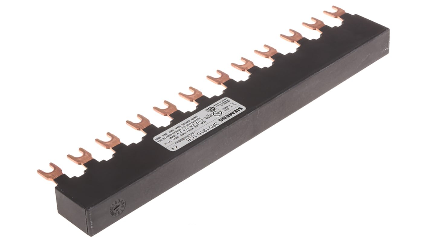 Barra trifase Siemens 3RV1915-1CB per dimensioni S00, S0 e S2. Ideale per applicazioni industriali. Passo 45mm, 690V.