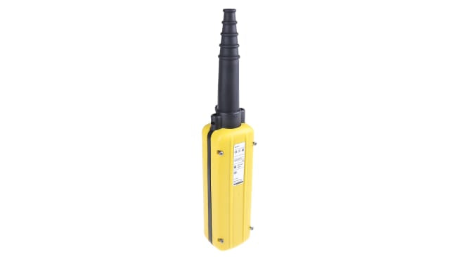 Stazione pensile a pulsante Schneider Electric XACA471, custodia gialla, 4 contatti normalmente aperti, IP65, pronta all'uso.