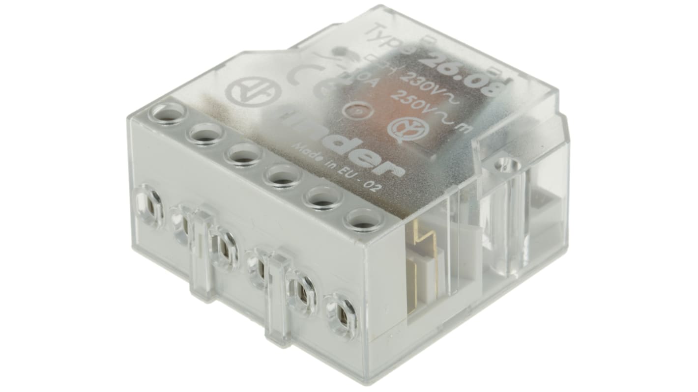 Finder 26.08.8.230.0000, relè DPST-2NO 230V, montaggio a pannello, corrente 10A, isolamento 4kV.