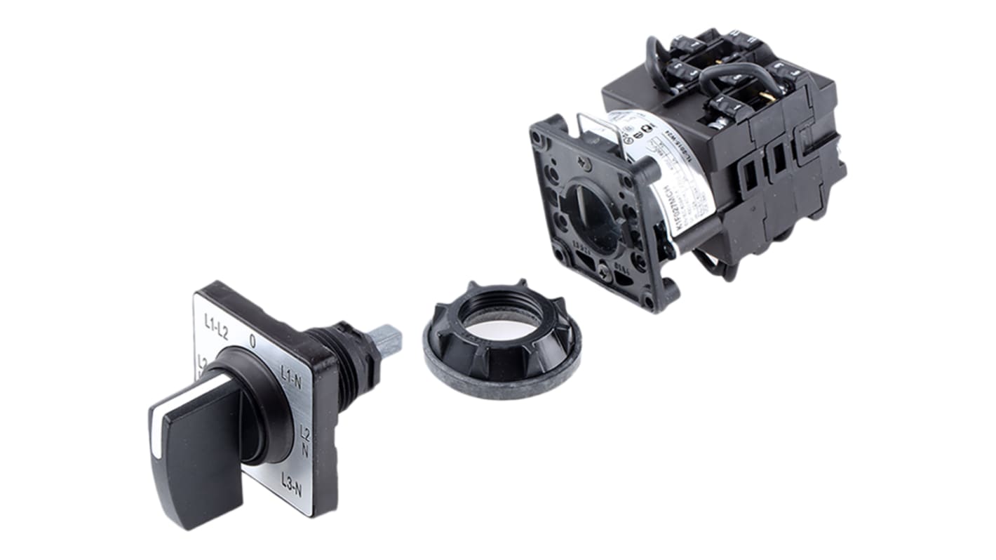 Interruttore a camma monopolare Schneider Electric Harmony K, 7 posizioni, corrente 5,6 A, IP65, foro 22 mm, dimensioni 78 x 45 x 120,5 mm.