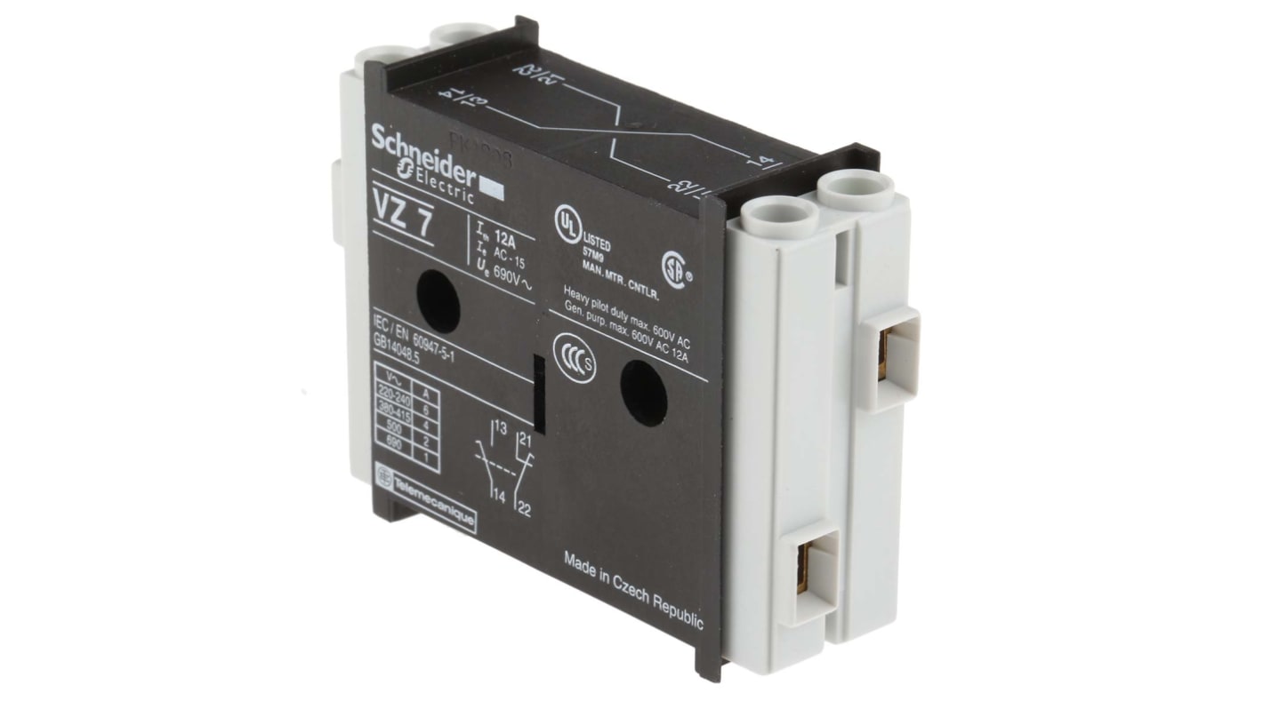 Contatto ausiliario Schneider Electric VZ7, 2 contatti, 1 N/C + 1 N/A, per sezionatori Vario. Ideale per ambienti industriali.