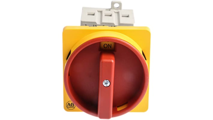 Interruttore di isolamento Allen Bradley 194E-A25-1753-6N, 3 poli, 25A, montaggio su guida DIN, protezione IP66, dimensioni 70mm x 45mm x 59mm.