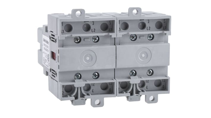 Interruttore di isolamento Allen Bradley 194E-A25-1756, 6 poli, 25A, IP66, montaggio su base, dimensioni 70mm x 45mm x 59mm.