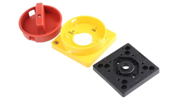 Manopola rotante Allen Bradley 194L-HE6N-175, colore rosso/giallo, IP66, per interruttori Serie 194E, compatibile con MCS 9mm Grid System.