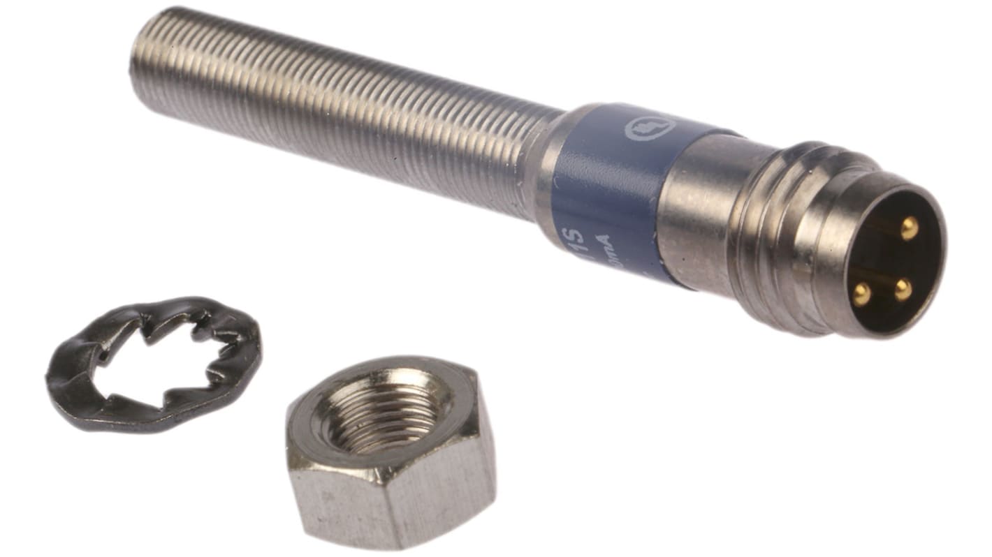 Sensore di prossimità cilindrico PNP Telemecanique XS1N05PA311S, M5, rilevamento 0,8 mm, IP67, montaggio a filo, cavo 2 m.