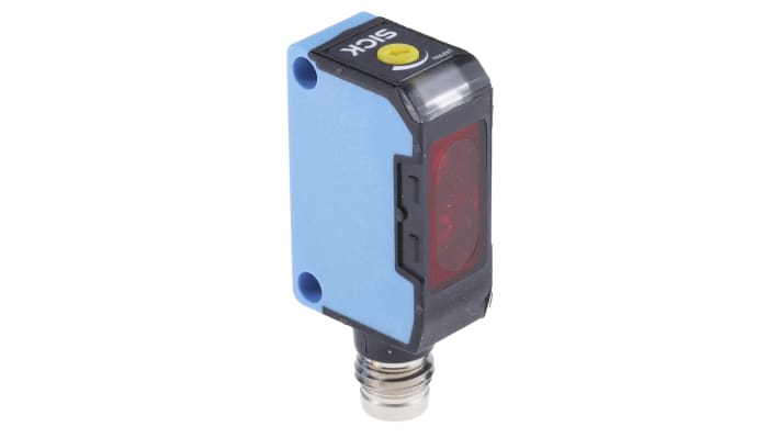 Sensore fotoelettrico rettangolare Sick WT150-P430, rilevamento 10-250 mm, uscita PNP, montaggio a pannello, grado di protezione IP67.