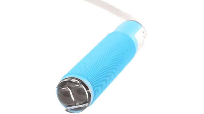 Sensore fotoelettrico cilindrico a retroriflessione Sick VL18-2T2162, rilevamento 5 mm a 3,5 m, IP67, alimentazione 20-235V.