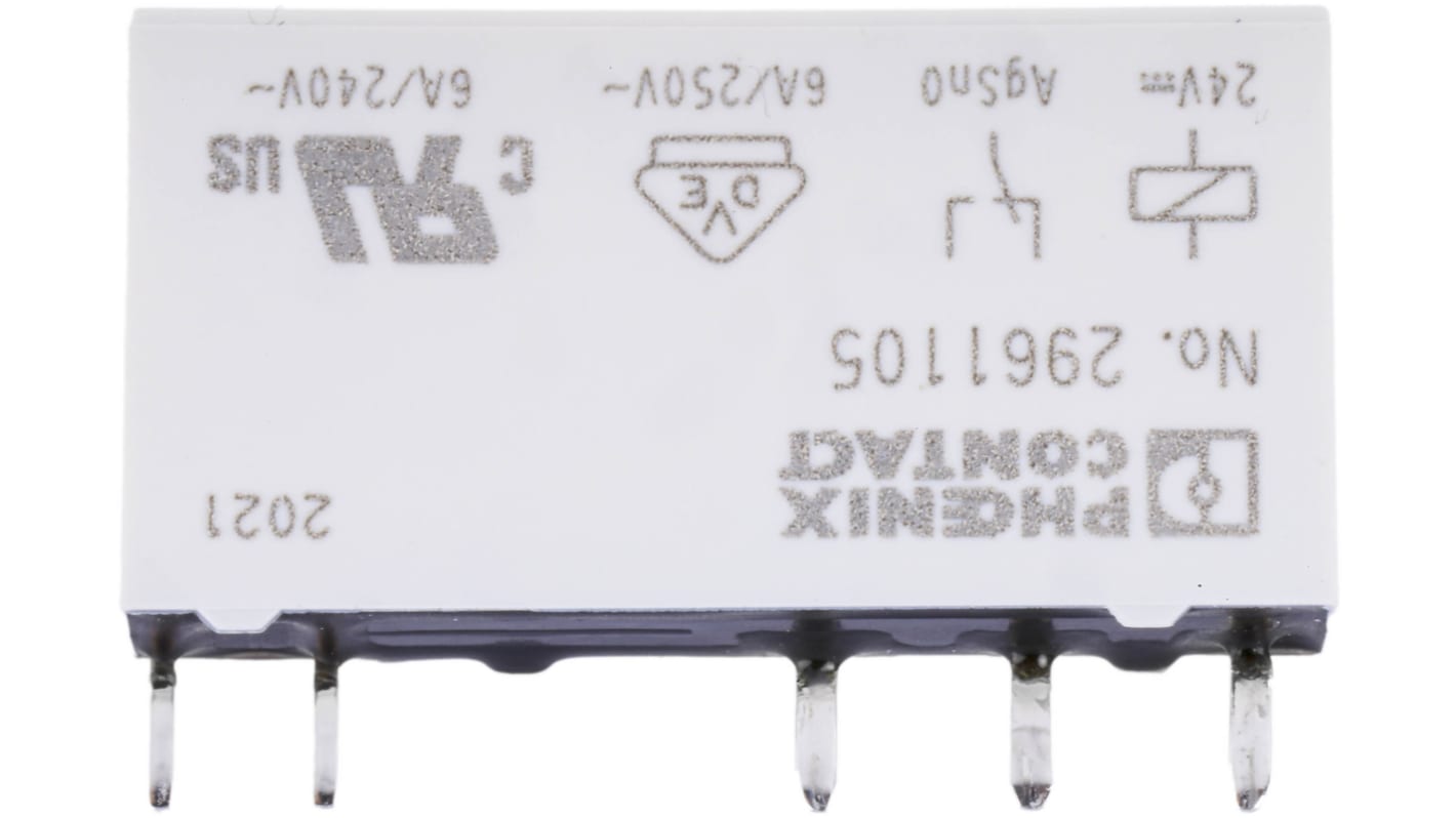 Relè di potenza Phoenix Contact 2961105 SPDT, 24V cc, montaggio su PCB. Ideale per automazione industriale. Resistente e versatile.