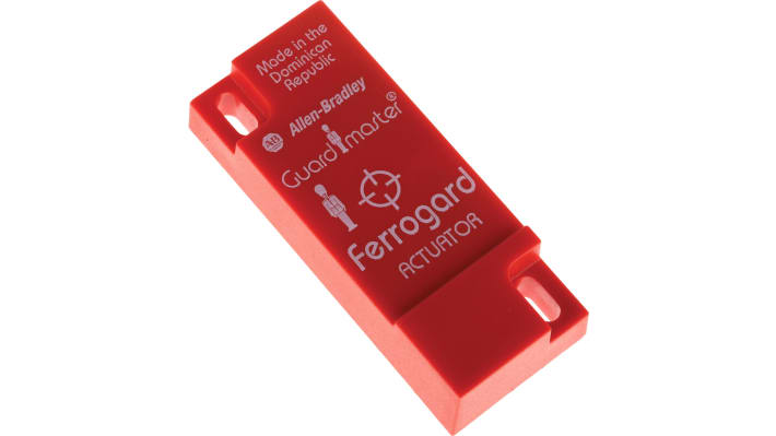 Interruttore di sicurezza senza contatto Allen Bradley Guardmaster 440N-G02093, tensione 250V, grado di protezione IP67, dimensioni 76mm x 30mm x 15mm.