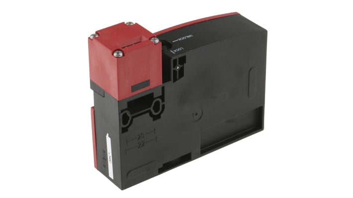 Interruttore di interblocco a solenoide Telemecanique Sensors XCSTE5312, 24V, IP67, design rettangolare, dimensioni 93.5mm x 33mm x 110mm.