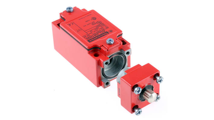 Interruttore di fine corsa di sicurezza Telemecanique Sensors XCLJ561H29, corpo metallico rosso, configurazione NO/NC, IP66.