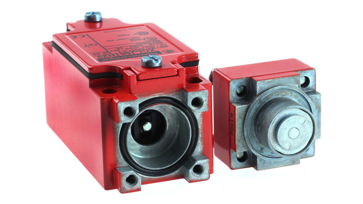 Interruttore di fine corsa di sicurezza Telemecanique Sensors XCLJ561H29, corpo metallico rosso, configurazione NO/NC, IP66.