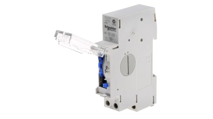 Temporizzatore Schneider Electric 15331 per guida DIN, 230 V, SPDT, programmazione giornaliera o settimanale, durata batteria 10 anni.