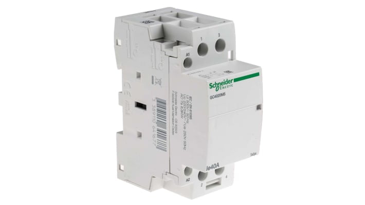 Contattore Schneider Electric GC4020M5, 2 poli, 40 A, montaggio su guida DIN, dimensioni 81x35x65 mm.