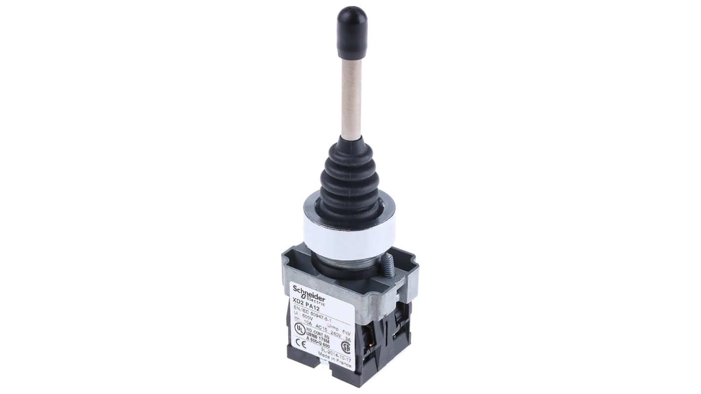 Interruttore joystick Schneider Electric XD2PA12, 2 assi, IP65, 240V AC, 3A, corsa 40mm, montaggio a vite.