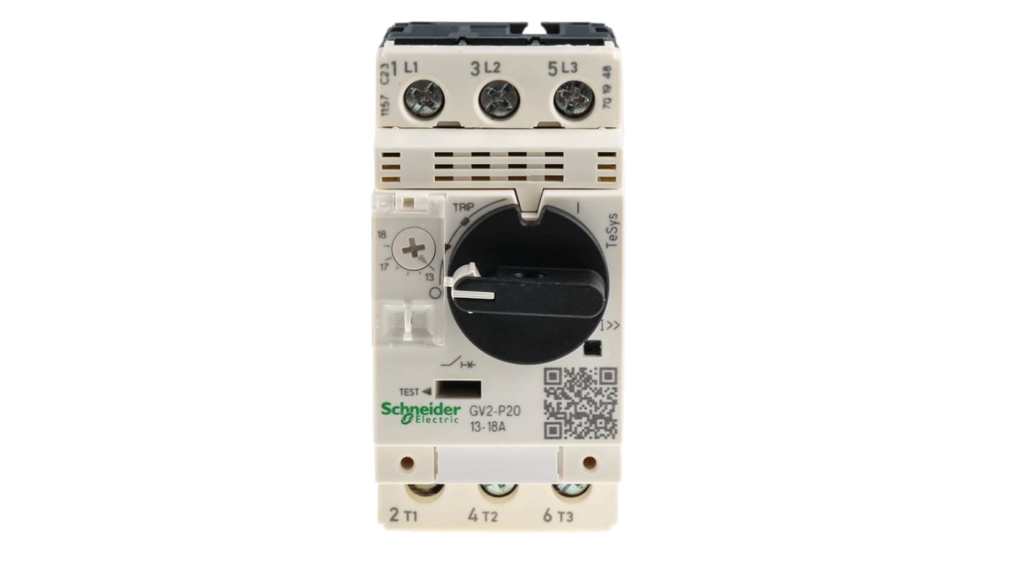 Interruttore automatico motore Schneider Electric GV2P20, 13-18A, protezione tripolare magnetotermica per pompe, compressori e utensili elettrici.