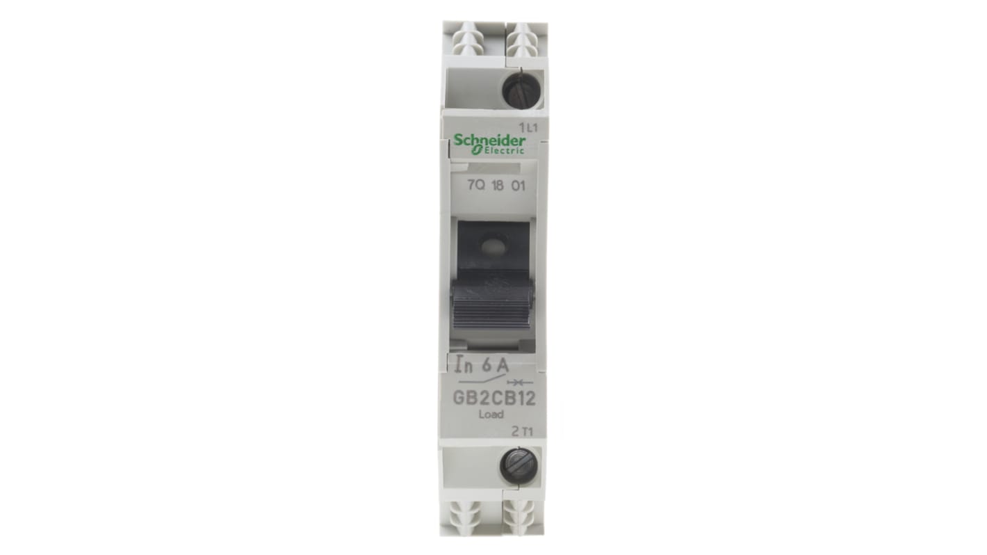 Interruttore termico Schneider Electric GB2CB12, 1 polo, 6A, 277V ac, 415V - Montaggio su guida DIN per protezione da corto circuiti e sovraccarichi. Ideale per circuiti di controllo e apparecchiature industriali.