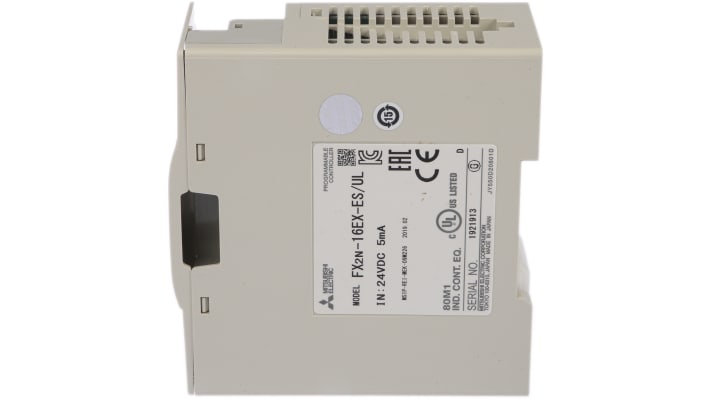 Modulo I/O digitale Mitsubishi Electric FX2N-16EX-ES/UL, 16 ingressi selezionabili 24VDC, dimensioni 90 x 40 x 87 mm, certificato UL/cUL.