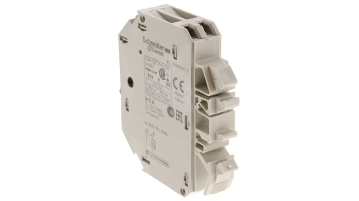 Interruttore termico Schneider Electric GB2, 1P + N, 5A, montaggio su guida DIN, dimensioni 74 x 15 x 82 mm.