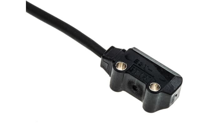 Sensore fotoelettrico rettangolare Omron E3T-ST14 2M, rilevamento fino a 1 m, uscita PNP, grado di protezione IP67.