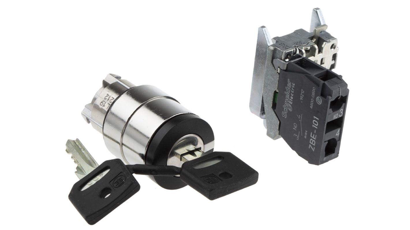 Interruttore a chiave Schneider Electric XB4BG21, 2 posizioni, IP66/IP67/IP69K - Ideale per veicoli da cantiere e pannelli di controllo.