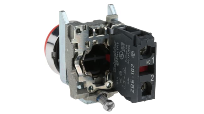 Pulsante SPST rosso Schneider Electric XB4BL42, montaggio a pannello, diametro 22 mm, protezione IP66/IP67/IP69K.