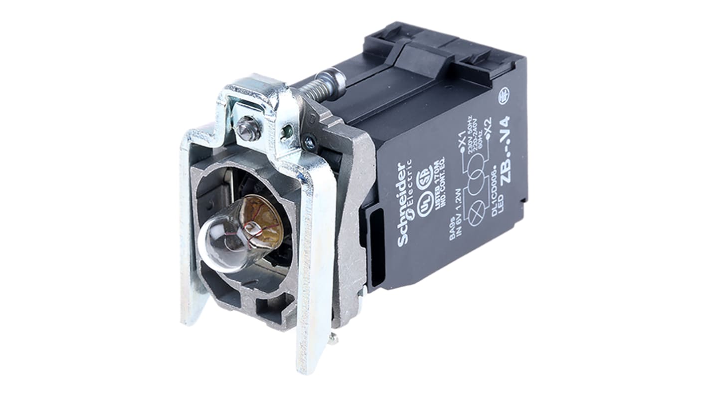 Blocco luci a incandescenza Harmony XB4 Series Schneider Electric ZB4BV4. Affidabile, facile da installare, protezione IP20.