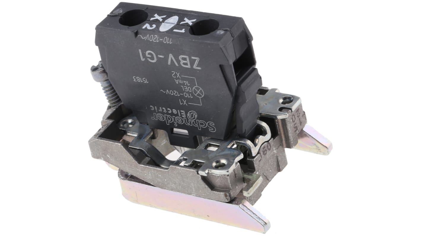 Blocco luminoso Schneider Electric ZB4BVG1 LED bianco 110-120V con terminali a vite. Serie Harmony XB4 per luci pilota e indicatori.