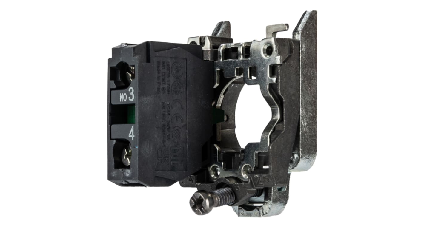 Schneider Electric ZB4BZ101 Blocco contatti SPST 600V 10A con terminali a vite per pannelli di controllo e automazione industriale.