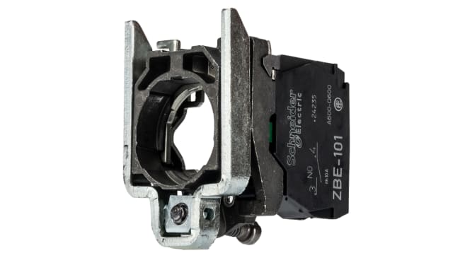 Schneider Electric ZB4BZ101 Blocco contatti SPST 600V 10A con terminali a vite per pannelli di controllo e automazione industriale.