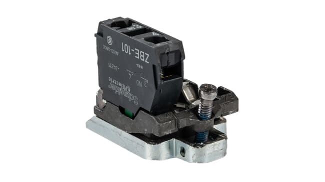 Schneider Electric ZB4BZ101 Blocco contatti SPST 600V 10A con terminali a vite per pannelli di controllo e automazione industriale.