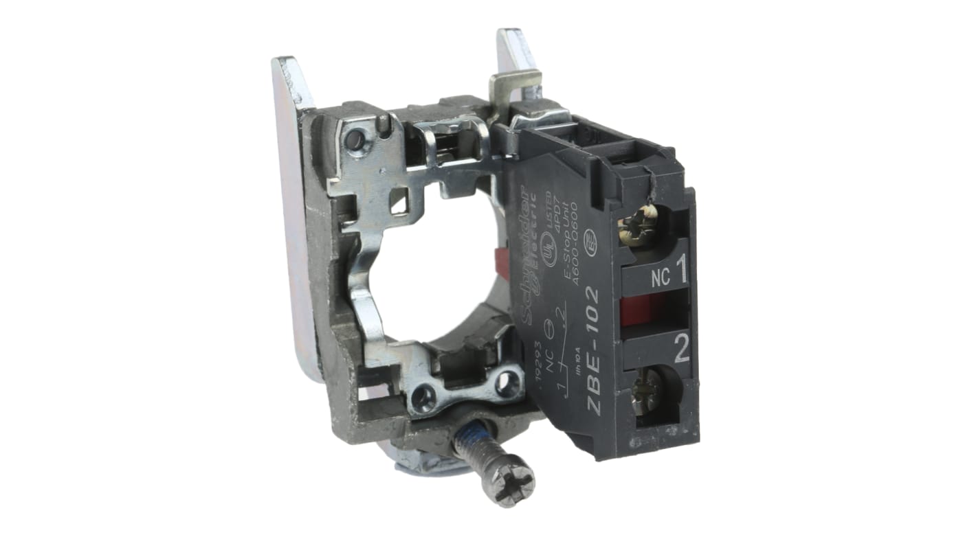 Blocco contatti Schneider Electric ZB4BZ102 SPST 600V con terminali a vite per automazione e quadri elettrici. Compatibile con Harmony XB4.