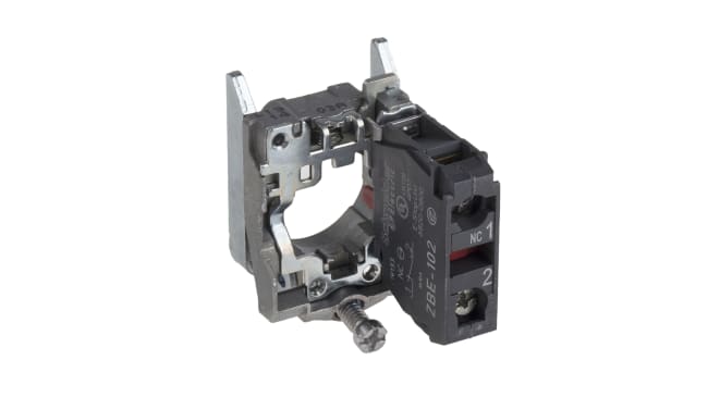 Blocco contatti Schneider Electric ZB4BZ102 SPST 600V con terminali a vite per automazione e quadri elettrici. Compatibile con Harmony XB4.
