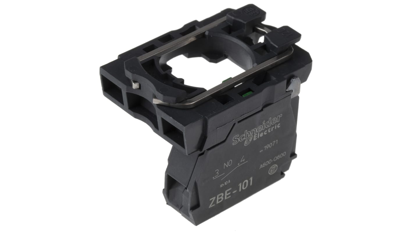 Blocco contatti Schneider Electric ZB5AZ101 SPST con terminali a vite 600V - Ideale per ambienti industriali.